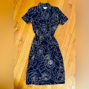 Vintage Jaeger - Abstract Flower Dark Blue Dress